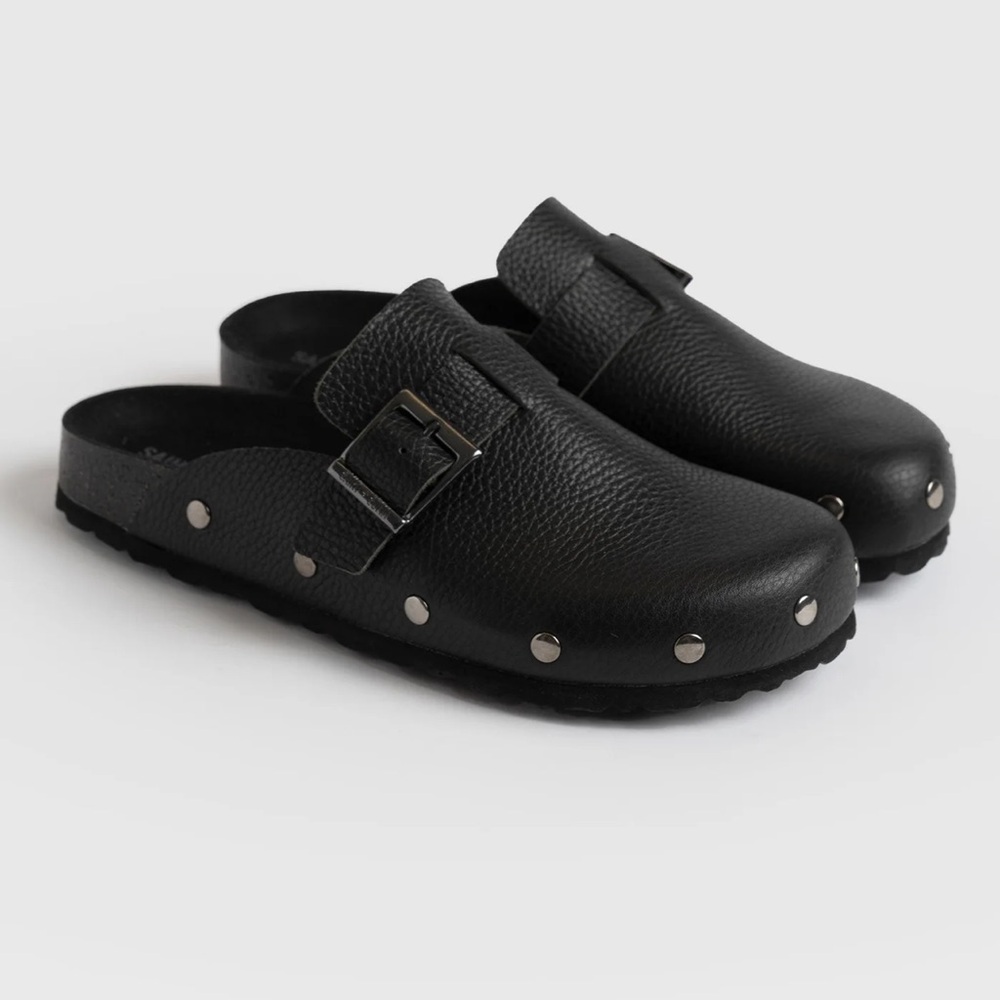 Saint + Sofia Silver Studded Leather Black Clog - Picture 2 of 12